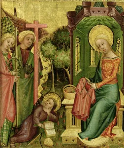 Visit of the Angel, from the right wing of the Buxtehude Altar, 1400-10 (tempera Visit of the Angel, from the right wing of the Buxtehude Altar, 1400-10 (tempera