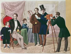 A Visit to the Photographer, 1857 (colour engraving) A Visit to the Photographer, 1857 (colour engraving)