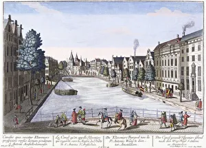 Vue of Kleveniers Canal, Amsterdam, c.1740-1770 (hand-coloured engraving) Vue of Kleveniers Canal, Amsterdam, c.1740-1770 (hand-coloured engraving)