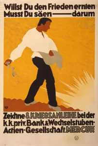 If you want to harvest peace, you must sow -- therefore subscribe to the 8th War Loan, 1918 (colour lithograph) If you want to harvest peace, you must sow -- therefore subscribe to the 8th War Loan, 1918 (colour lithograph)
