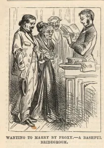 Wanting to marry by proxy; A bashful bridegroom (engraving) Wanting to marry by proxy; A bashful bridegroom (engraving)