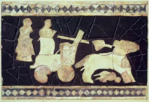 War chariot pulled by two horses, 2800-2300 BC (ivory, mother-of-pearl & mosaic) War chariot pulled by two horses, 2800-2300 BC (ivory, mother-of-pearl & mosaic)