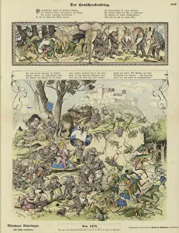 War between gnomes and locusts (coloured engraving) War between gnomes and locusts (coloured engraving)