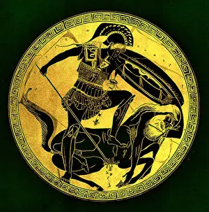 Warrior and centaur, illustration from Greek Vase Paintings by J. E. Harrison and D. S Warrior and centaur, illustration from Greek Vase Paintings by J. E. Harrison and D. S