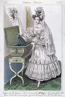 Wedding dress, fashion plate from Costumes Parisiens, 1831 (coloured engraving) Wedding dress, fashion plate from Costumes Parisiens, 1831 (coloured engraving)