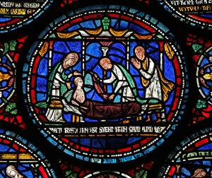 Window s6 depicting a scene from a St Thomas Becket Miracle window: Cicely of Plumstead(