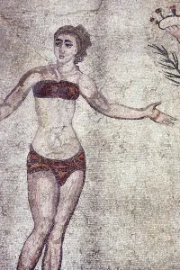 Woman in a bikini, from the Room of the Ten Dancing Girls (mosaic) Woman in a bikini, from the Room of the Ten Dancing Girls (mosaic)