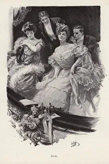 Two women in a box at the theatre in competition with each other for male attention (litho) Two women in a box at the theatre in competition with each other for male attention (litho)