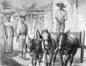 Women carrying baskets on their heads, Haiti, 1789 (engraving) Women carrying baskets on their heads, Haiti, 1789 (engraving)