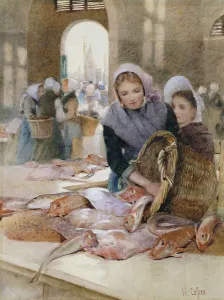 Women in the Fish Market, Boulogne (?), (pencil and watercolour heightened with white) Women in the Fish Market, Boulogne (?), (pencil and watercolour heightened with white)