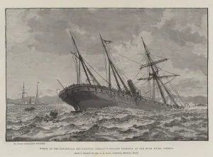 Wreck of the Peninsular and Oriental Company's Steamer Tasmania, on the Monk Rocks, Corsica (engraving) Wreck of the Peninsular and Oriental Company's Steamer Tasmania, on the Monk Rocks, Corsica (engraving)