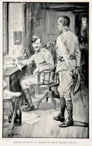 Yorke receives a despatch from Baden-Powell, an illustration from ' Yorke receives a despatch from Baden-Powell, an illustration from '
