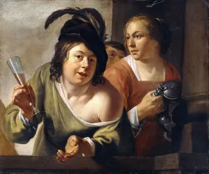 A Young Toper and a Serving Maid Drinking on a Balcony, (oil on canvas) A Young Toper and a Serving Maid Drinking on a Balcony, (oil on canvas)