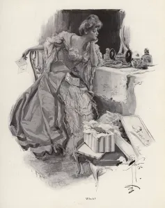 Young woman deciding between two suitors (litho) Young woman deciding between two suitors (litho)