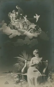 Young woman reading a letter and daydreaming about marriage (b/w photo) Young woman reading a letter and daydreaming about marriage (b/w photo)