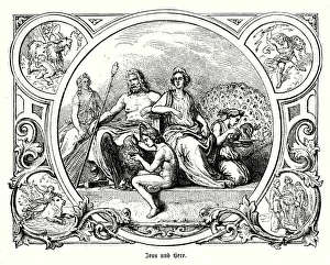 Zeus and Hera, ancient Greek gods (engraving) Zeus and Hera, ancient Greek gods (engraving)