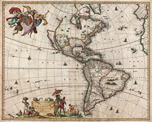 1658, Visscher Map of North America and South America, topography, cartography, geography 1658, Visscher Map of North America and South America, topography, cartography, geography