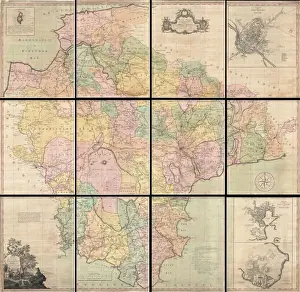 Old World Navigation Charts Prints: 1765, Benjamin Donn Wall Map of Devonshire and Exeter, England, topography, cartography