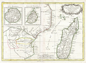 1770, Bonne Map of East Africa, Madagascar, Isle Bourbon and Mauritius, Mozambique 1770, Bonne Map of East Africa, Madagascar, Isle Bourbon and Mauritius, Mozambique