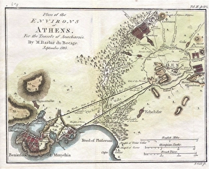 1784, Bocage Map of the City of Athens in Ancient Greece, topography, cartography 1784, Bocage Map of the City of Athens in Ancient Greece, topography, cartography