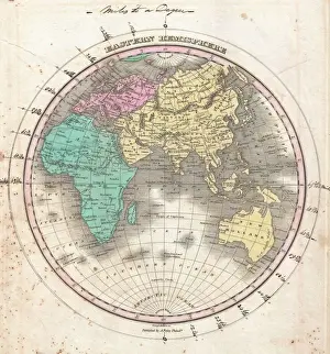 Eastern Hemisphere Map Prints: 1827, Finley Map of the Eastern Hemisphere, Asia, Australia, Europe, Africa, Anthony
