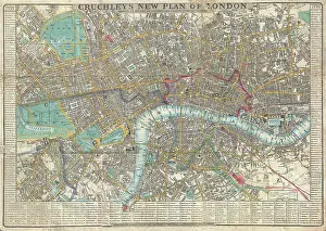 1848 Crutchley Pocket Map Print of London Topography