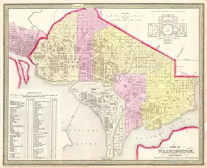 1850, Mitchell Map of Washington D. C. and Georgetown, topography, cartography, geography