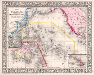 Vintage Australian Maps Prints: 1864, Mitchell Map of Australia and Polynesia, topography, cartography, geography