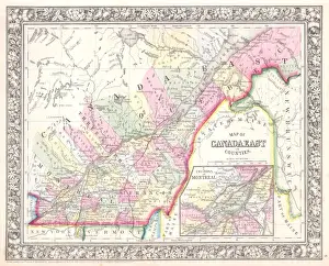 Antique Topographic Maps Prints: 1864, Mitchell Map of Quebec, Canada