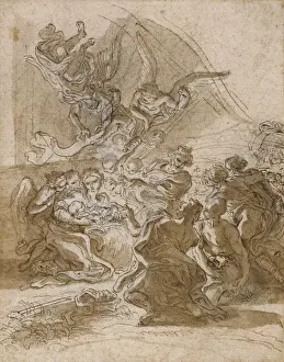 Print of Adoration of the Shepherds, a pen and brown ink drawing
