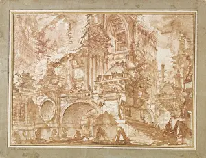 Framed Print : Print of An Ancient Port, Red and Black Chalk Drawing Framed Print : Print of An Ancient Port, Red and Black Chalk Drawing