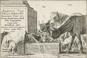 Animals at a fountain, Jan van den Hecke (I), 1656 Animals at a fountain, Jan van den Hecke (I), 1656