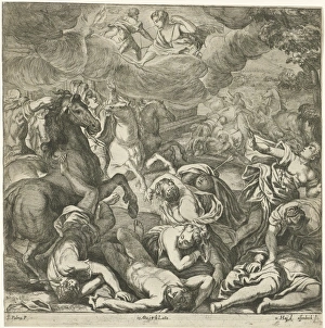 Apollo and Diana kill the children of Niobe, print maker: Jan van Ossenbeeck, Nikolaas Apollo and Diana kill the children of Niobe, print maker: Jan van Ossenbeeck, Nikolaas
