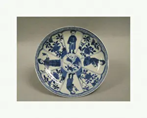 Print of Qing Dynasty Porcelain Saucer with Floral Motif