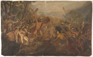 Battle Scene 19th century Pen watercolor paper Battle Scene 19th century Pen watercolor paper