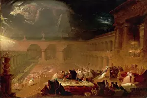 Old Testament Scene Painting Prints: Belshazzars Feast Signed and dated, lower left: J