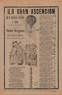 Colorful Vintage Advertisements Prints: Broadsheet, relating, adventures, Don Joaquin Cantolla y Rico, travels, hot air balloon