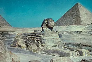 Pyramids Of Egypt Prints: Cairo pyramids Pyramids Sphinx S. E 1950 Egypt
