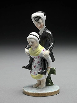 Ceramic Dr. Syntax: his head bound with a rag, riding on the back of a woman Ceramic Dr. Syntax: his head bound with a rag, riding on the back of a woman