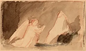 American Watercolor Paintings Prints: Charles Sprague Pearce, Study for a Panel, American, 1851 - 1914, 1890-1897, brown