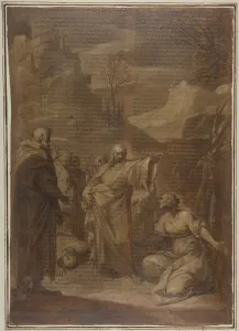 Christ Canaanite Woman 1654-1719 Brown cream oil paint Christ Canaanite Woman 1654-1719 Brown cream oil paint
