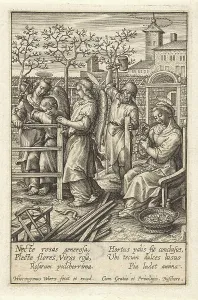 Christ child builds a fence, Hieronymus Wierix, 1563 - before 1619 Christ child builds a fence, Hieronymus Wierix, 1563 - before 1619