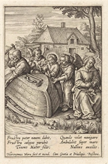 Christ child builds a ship, Hieronymus Wierix, 1563 - before 1619 Christ child builds a ship, Hieronymus Wierix, 1563 - before 1619