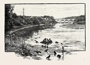 Scottish Borders Prints: COLDSTREAM BRIDGE, FROM UP-STREAM. Coldstream Bridge, linking Coldstream, Scottish