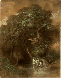 Constant Troyon, French (1810-1865), Bathers by a Giant Oak, c. 1842-1844, charcoal Constant Troyon, French (1810-1865), Bathers by a Giant Oak, c. 1842-1844, charcoal