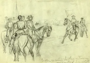 Custer receiving the flag of truce, appomatox 1865, drawing, 1862-1865, by Alfred R Waud Custer receiving the flag of truce, appomatox 1865, drawing, 1862-1865, by Alfred R Waud
