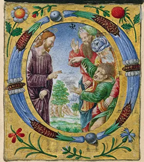 Cutting Missal Initial O Christ Performing Exorcism Cutting Missal Initial O Christ Performing Exorcism