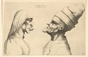 Leonardo Da Vinci Prints: Two deformed heads facing 1645 Etching third state