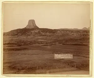 Vintage Photography USA Prints: Devils Tower and Mo. Buttes. Ryans Ranch in foreground, 2 miles from Camera