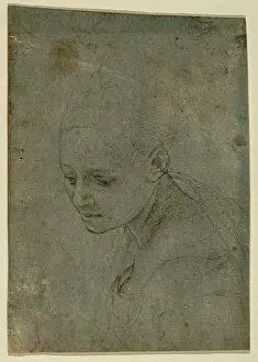 Young Woman Portraits Prints: Drawings Prints, Drawing, Study, Young, Woman, Three-quarter, Bust-Length, Artist